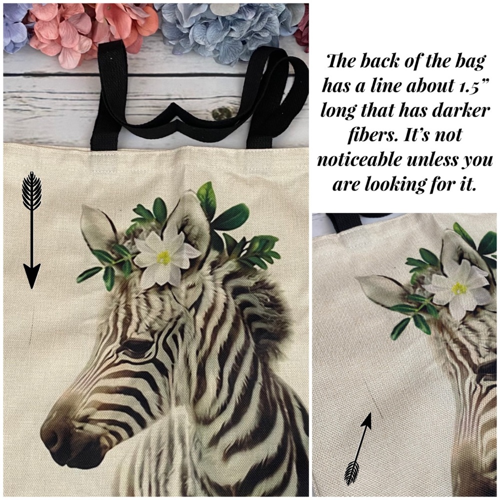Eco-Friendly Folding Zebra with Flowers Tote Bag - Picture 10 of 15